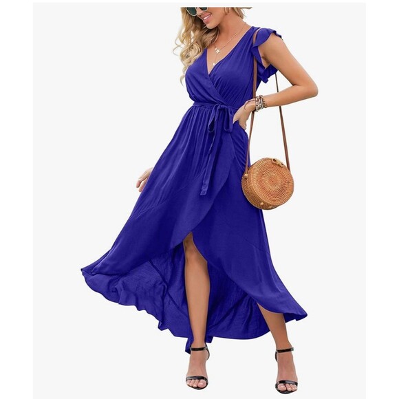 Women's maxi dress royal blue Boho V-Neck Wedding Guest Graduation Party XXL - Picture 4 of 14